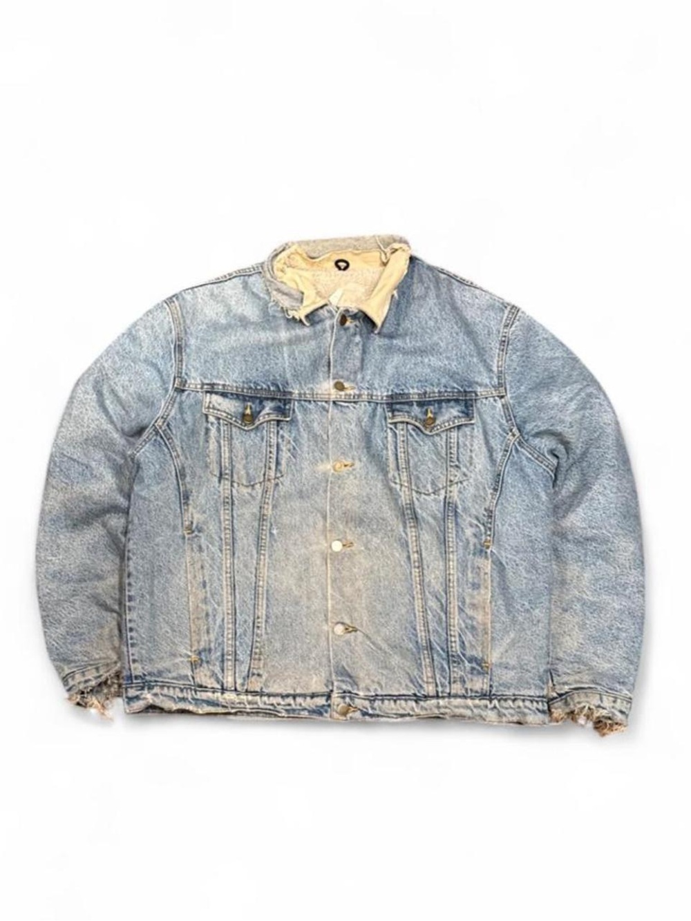 Vintage 80s Mark's Outpost Distressed Faded Sherpa Lined Denim Bomber Jacket